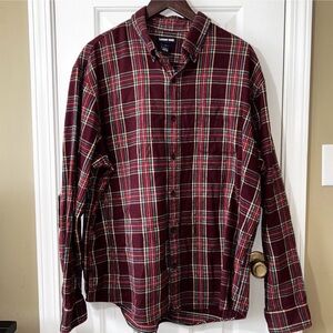 Lands' End Men's Flagship Flannel Shirt XL Red Plaid Traditional Fit